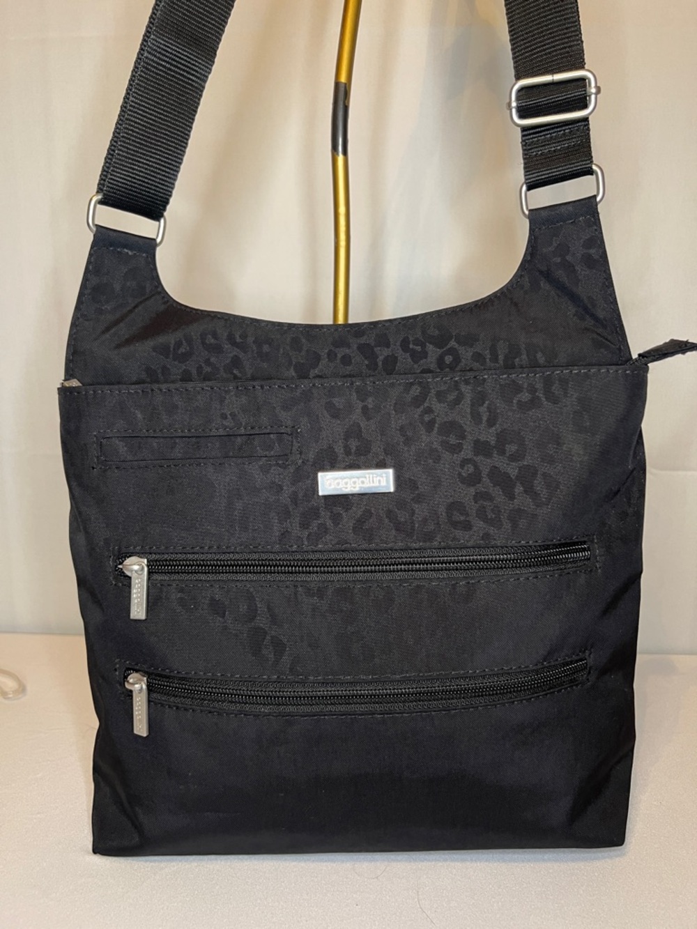 Baggallini Black Leopard Jacquard Crossbody Bag